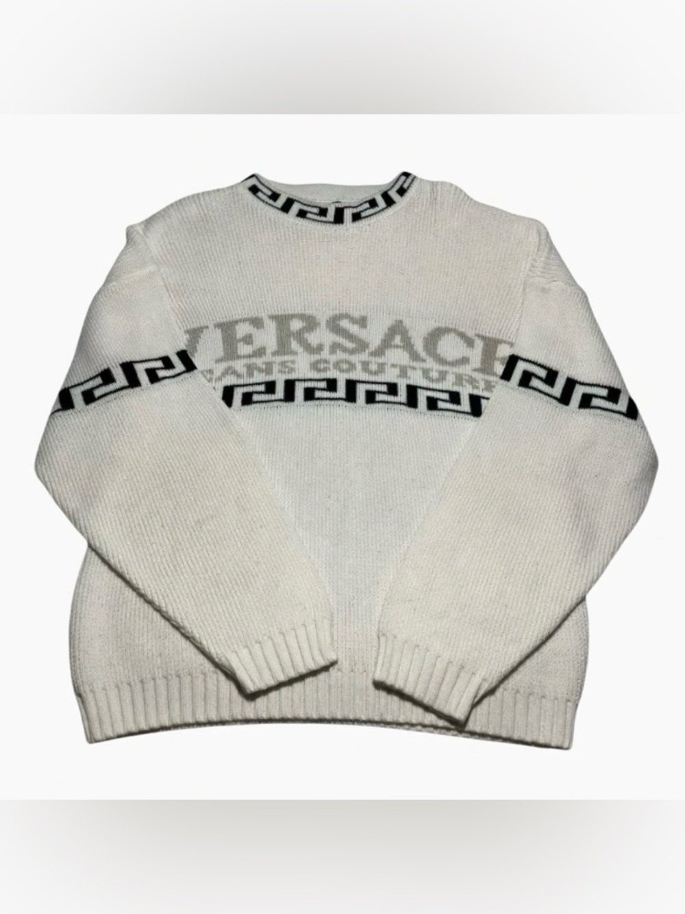 Vintage VERSACE Jeans Couture Knit Acrylic Sweater Size M Medium Off-White